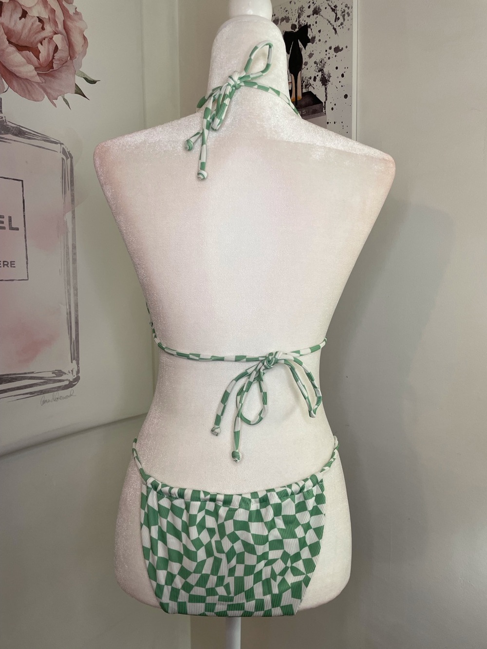 Zaful String Bikini Green & White Checkered Size 8 - Picture 5 of 14